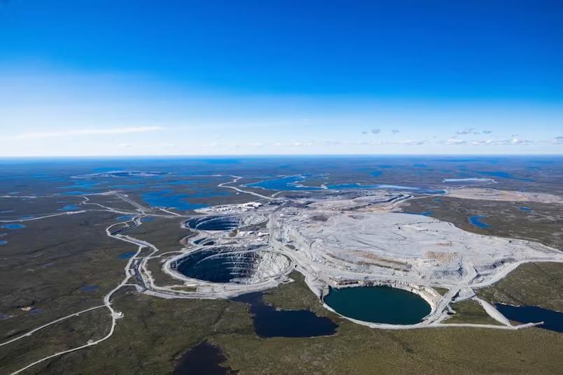 A drone shot of the Ekati diamond mine in the Northwest Territories. The Point Lake mine that was idled last week is one of two operations at the Ekati diamond mine. A drone shot of the Ekati diamond mine in the Northwest Territories. The Point Lake mine that was idled last week is one of two operations at the Ekati diamond mine.