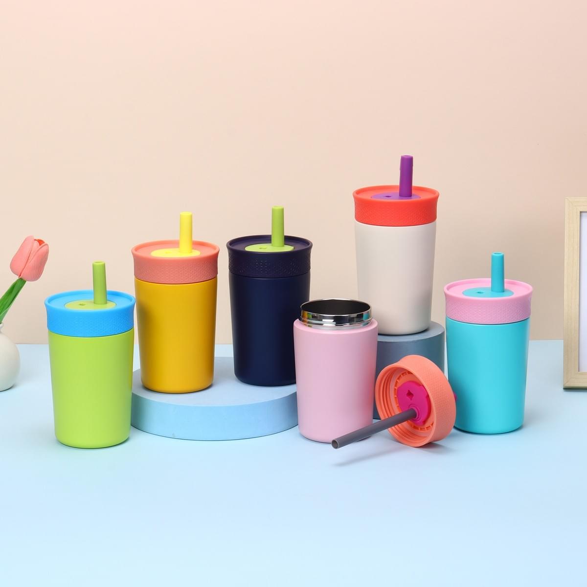 12 oz Insulated Stainless Steel Tumbler Spill-Proof Flexible Straw Kids' Gift Tumbler