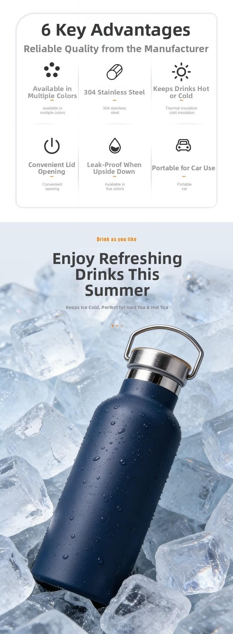 Custom Design Double Wall Stainless Steel Vacuum Flask Portable Eco-friendly Metal Water Bottle