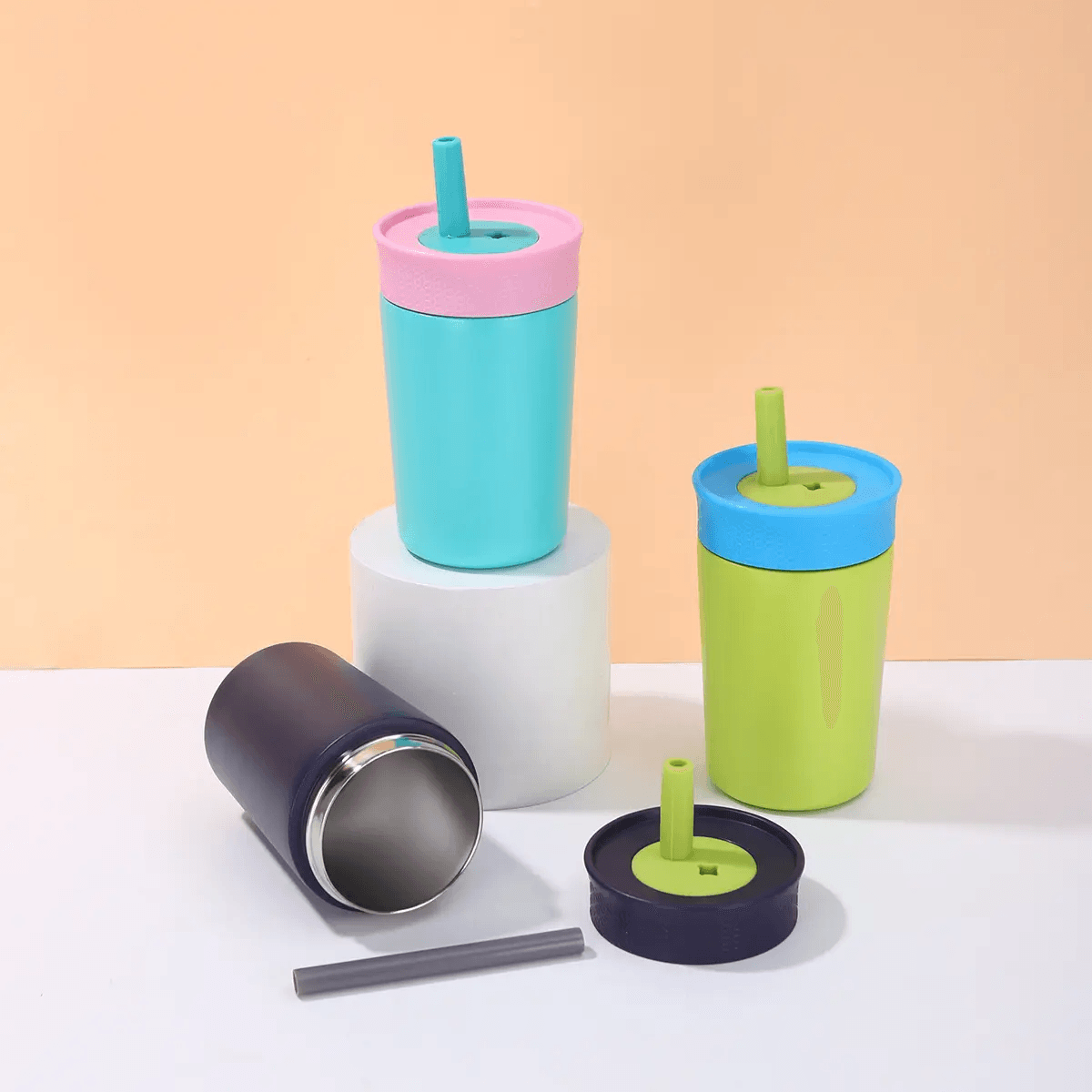 12 oz Insulated Stainless Steel Tumbler Spill-Proof Flexible Straw Kids' Gift Tumbler