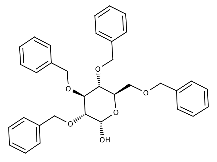 ChemSourcePro Chemical Structure for 2,3,4,6-tetra-O-benzyl-D-glucopyranose (4132-28-9) ChemSourcePro Chemical Structure for 2,3,4,6-tetra-O-benzyl-D-glucopyranose (4132-28-9)