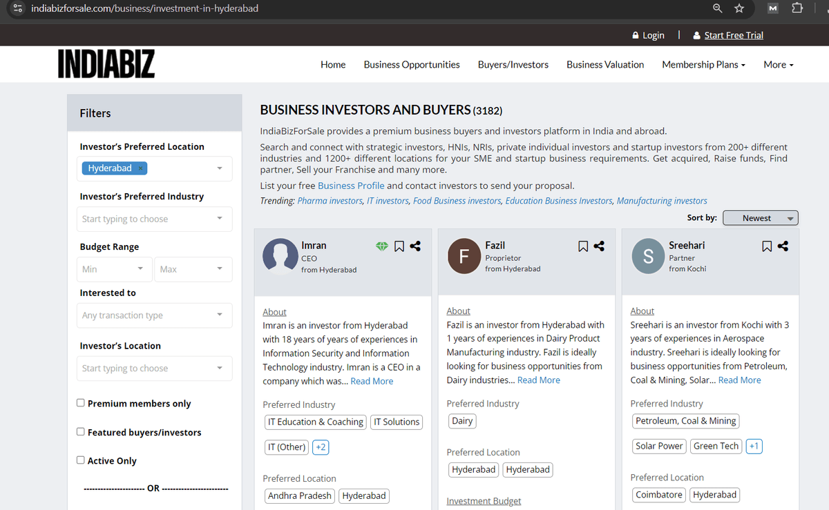 3180+ Business Buyers in Hyderabad at IndiaBizForSale 3180+ Business Buyers in Hyderabad at IndiaBizForSale