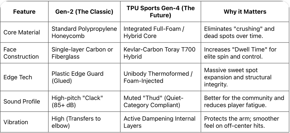 TPU Sports Gen-4 Pickleball Paddle internal construction showing foam-injected walls and hybrid carbon face. TPU Sports Gen-4 Pickleball Paddle internal construction showing foam-injected walls and hybrid carbon face.