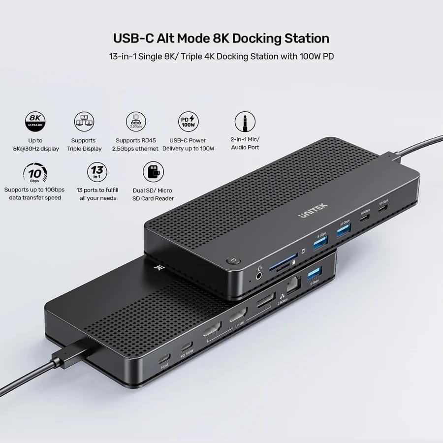 UNITEK USB-C 8K 擴充基座 100W PD