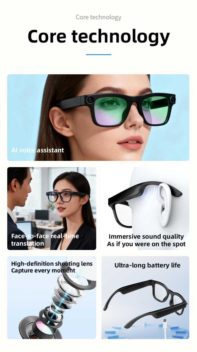 IG-03 AI Smart Glasses Lightweight 8MP HD Camera & Bone Conduction Audio