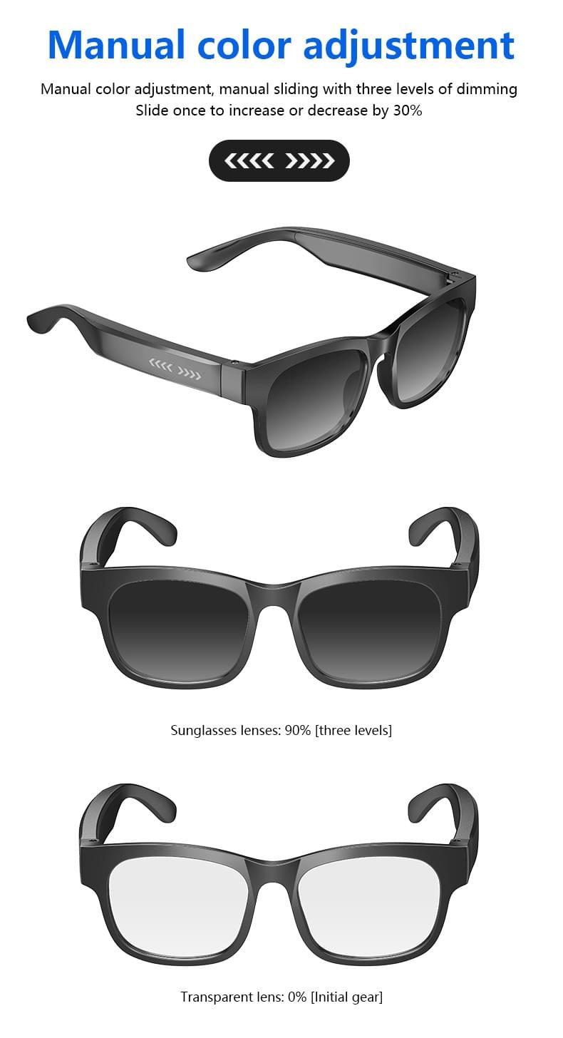 IG-09 Photochromic Smart Glasses,130mAh,UV380,Button+Touch,CE RoHS FCC PPE
