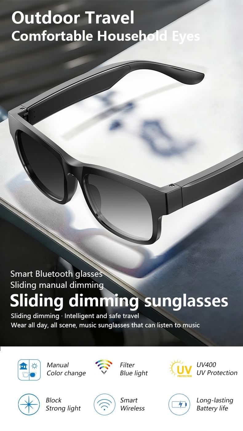 IG-09 Photochromic Smart Glasses,130mAh,UV380,Button+Touch,CE RoHS FCC PPE