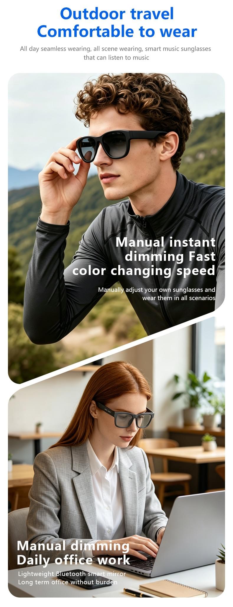 IG-09 Photochromic Smart Glasses,130mAh,UV380,Button+Touch,CE RoHS FCC PPE