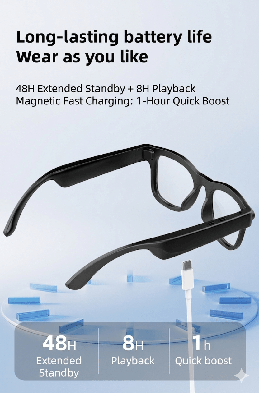 IG-03 AI Smart Glasses Lightweight 8MP HD Camera & Bone Conduction Audio