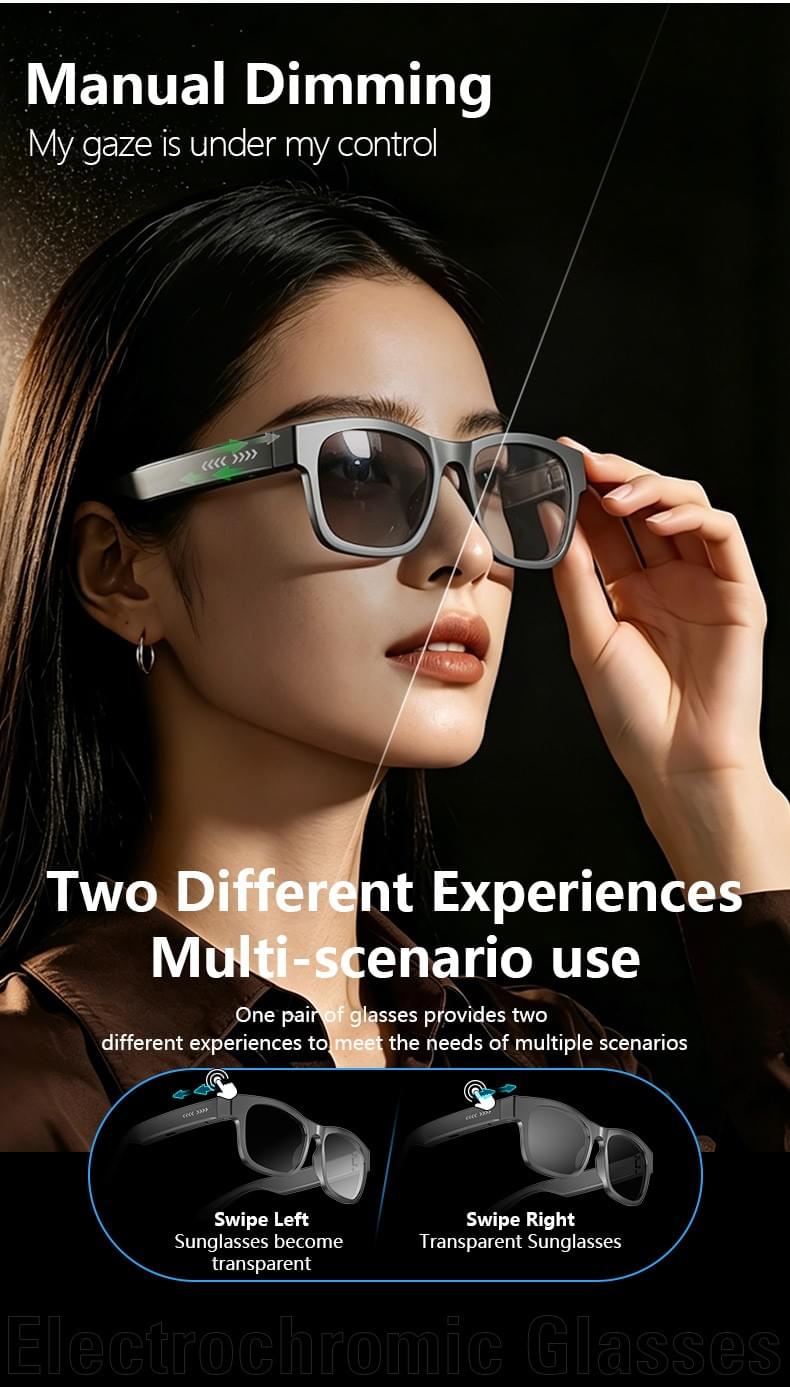 IG-09 Photochromic Smart Glasses,130mAh,UV380,Button+Touch,CE RoHS FCC PPE