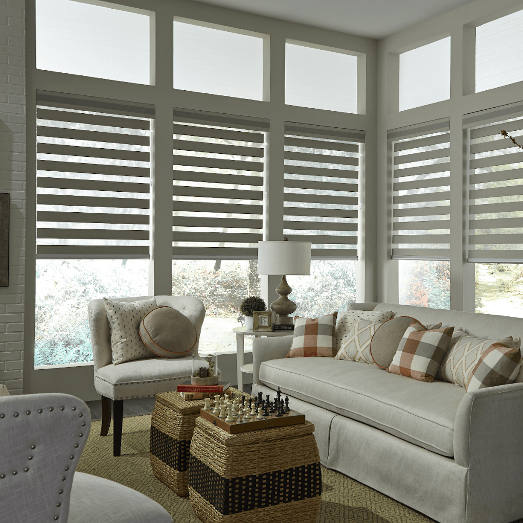 Modern, functional Revolve (Zebra) shades make a statement in contemporary Monroe, GA settiing Modern, functional Revolve (Zebra) shades make a statement in contemporary Monroe, GA settiing