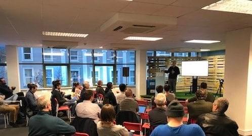 Cork AI Meetup 3 - Attendees listening to Nick Grattan's presentation on Introduction to text analytics Cork AI Meetup 3 - Attendees listening to Nick Grattan's presentation on Introduction to text analytics