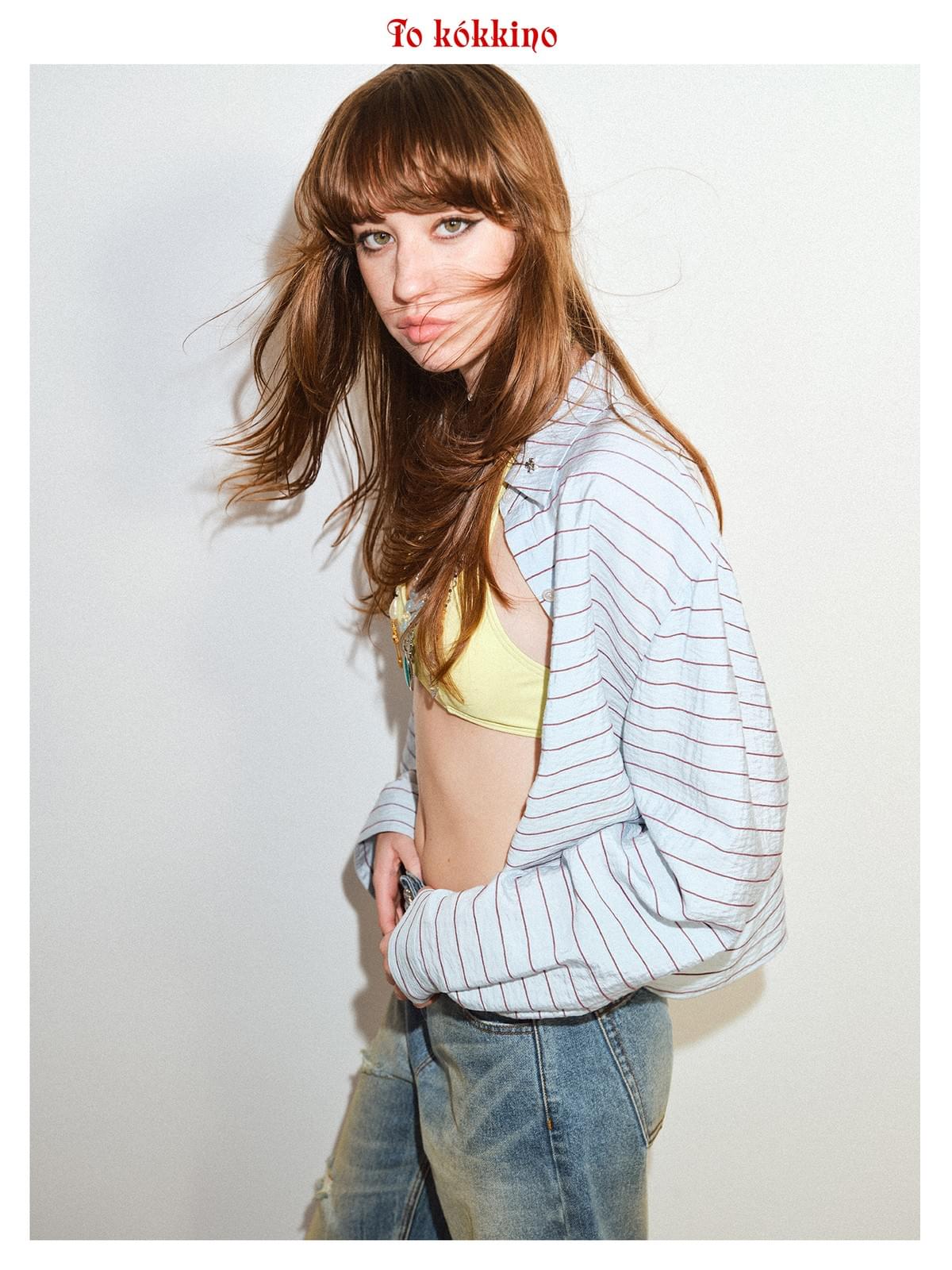 tokokkino「Distorted Tides」Striped Short Shirt * Imported Turkish Fabric