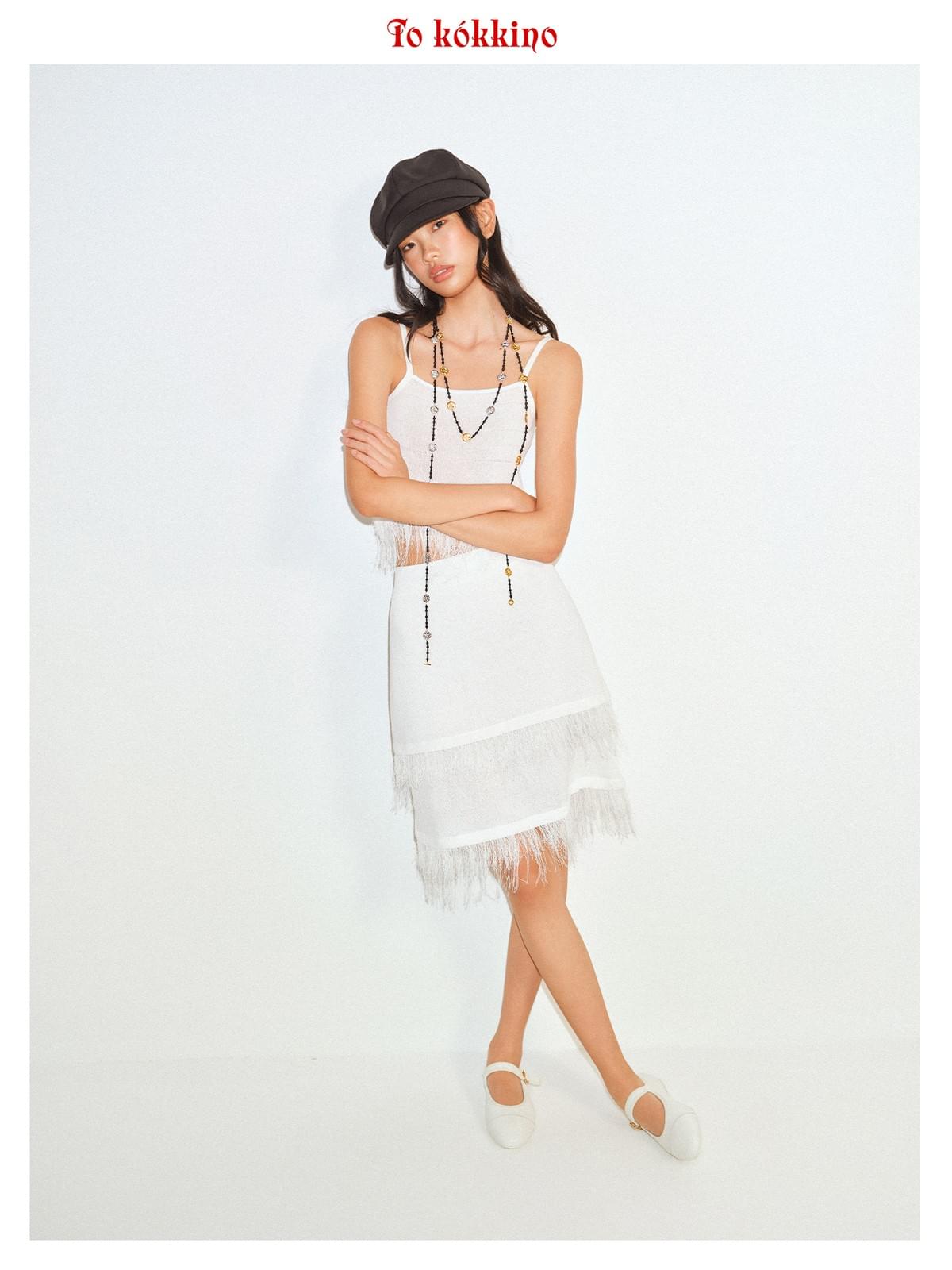 tokokkino 'Tide' Strap Fringe Short Skirt Linen Set