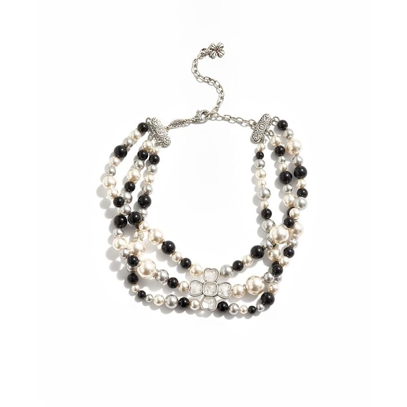 tokokkino 'Cold Light' Three-layer Black and White Pearl White Crystal Short Necklace