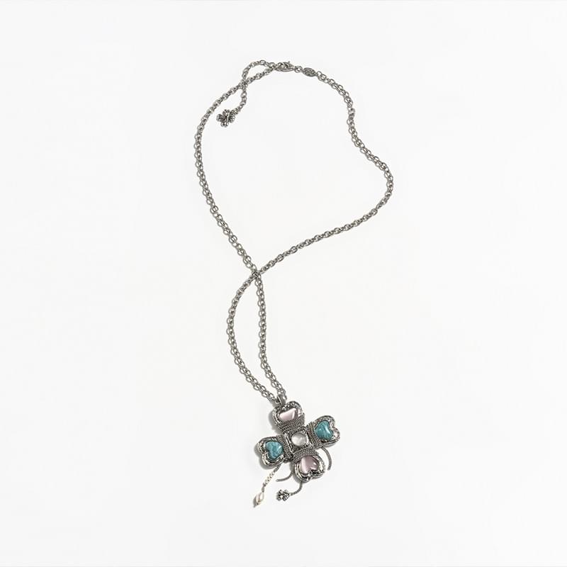 Tokokkino crystal chain flowing bow necklace