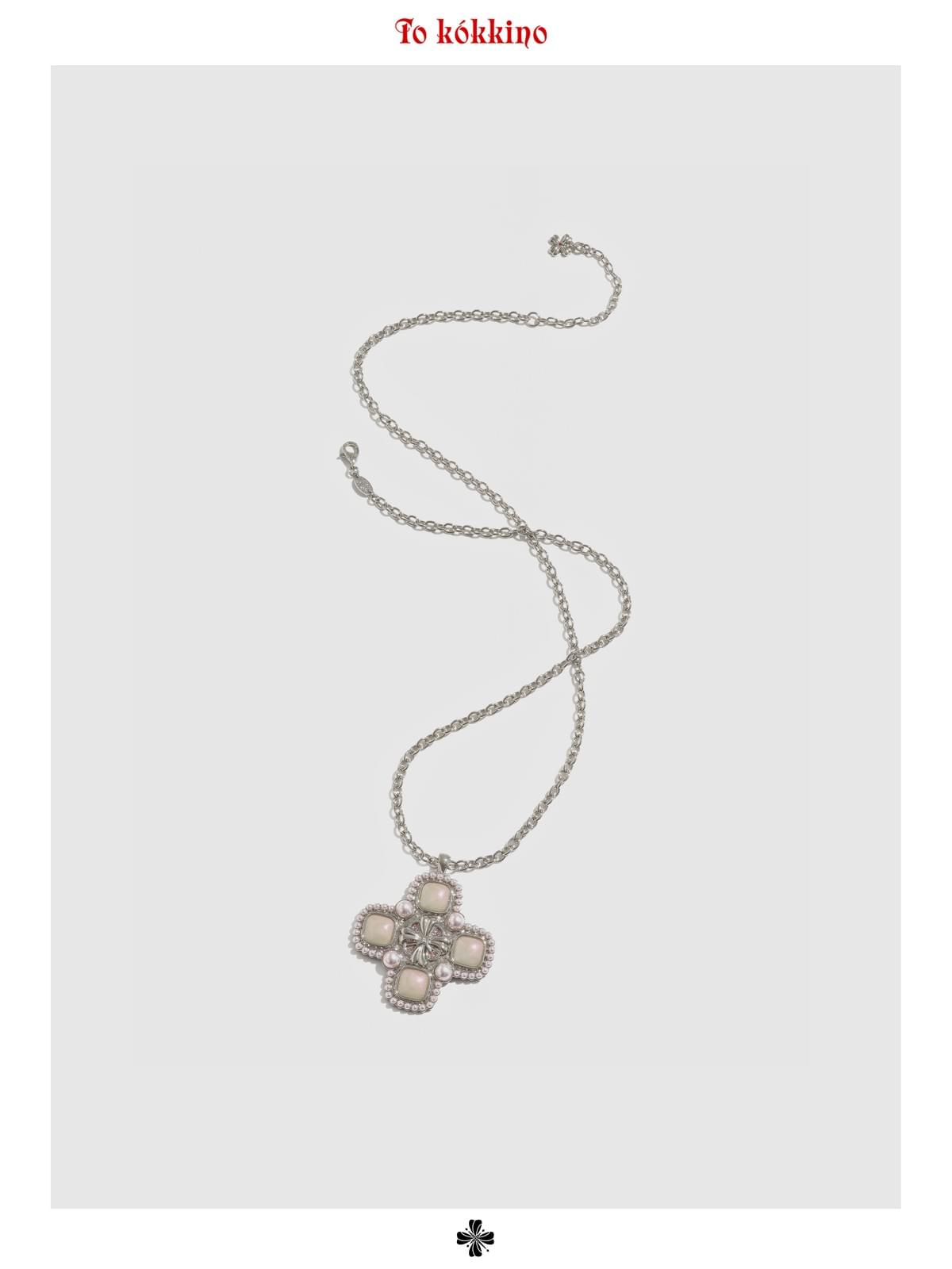 tokokkino「Afterglow」Silver Pink Pearl Bowtie Long Necklace
