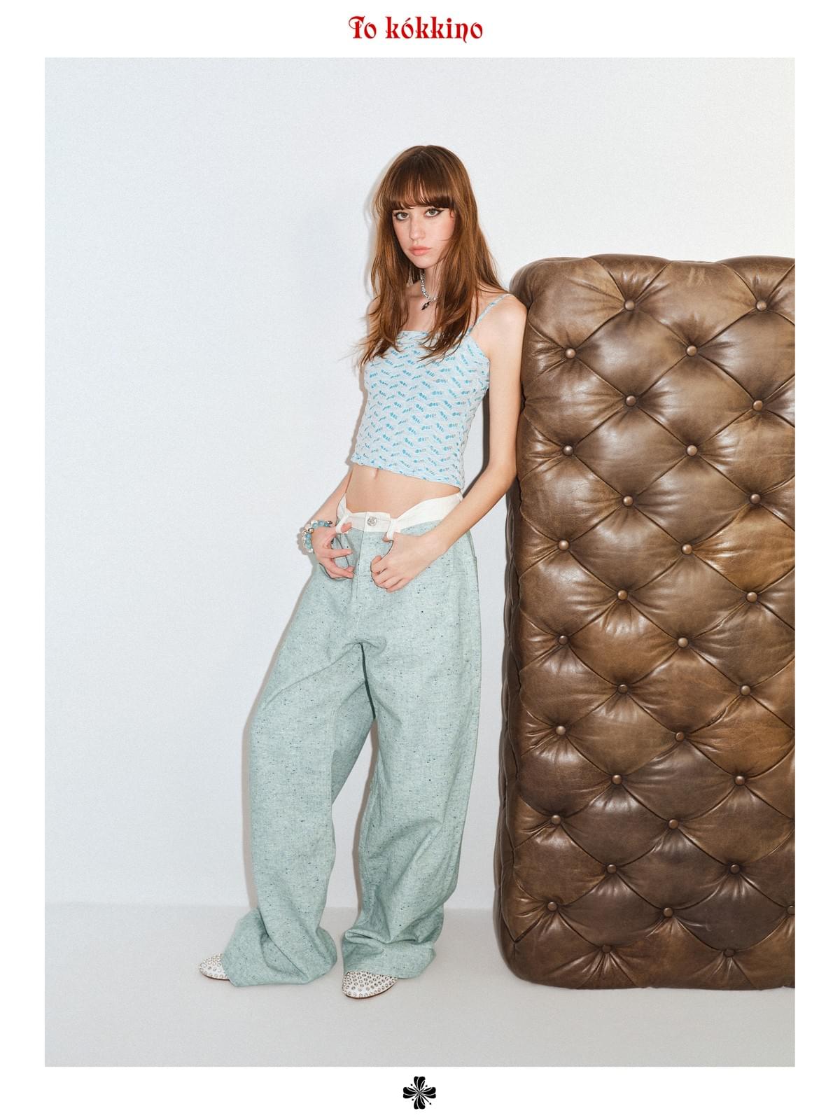 tokokkino「Shallow Shore White Line」Straight Leg Long Pants with Patchwork