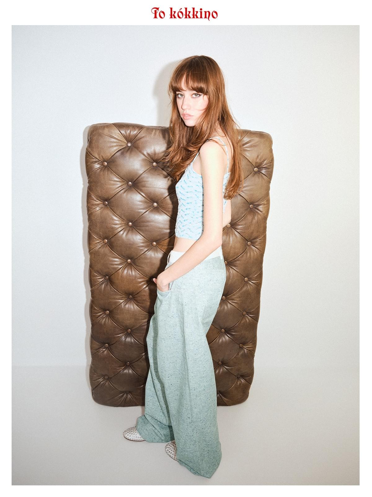 tokokkino「Shallow Shore White Line」Straight Leg Long Pants with Patchwork