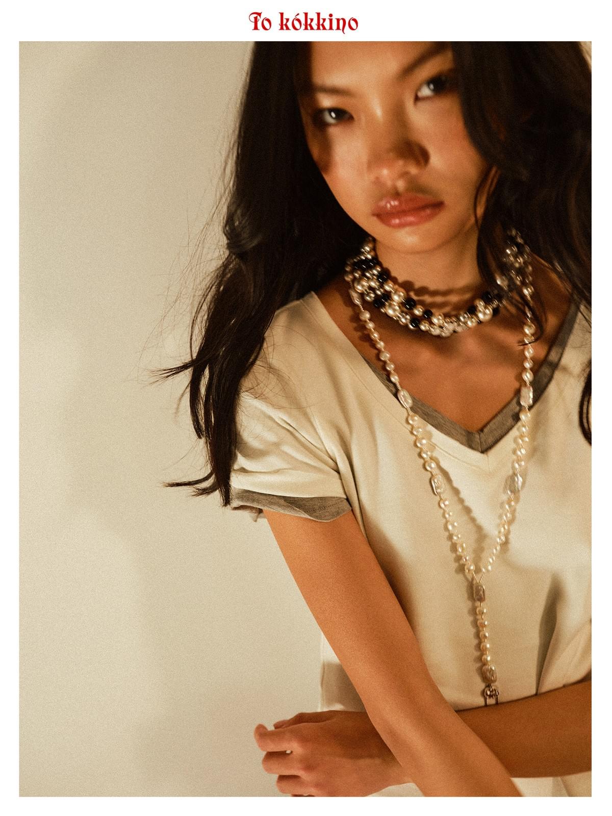 tokokkino 'Industrial Dream' Brooch Baroque Pearl Long Chain