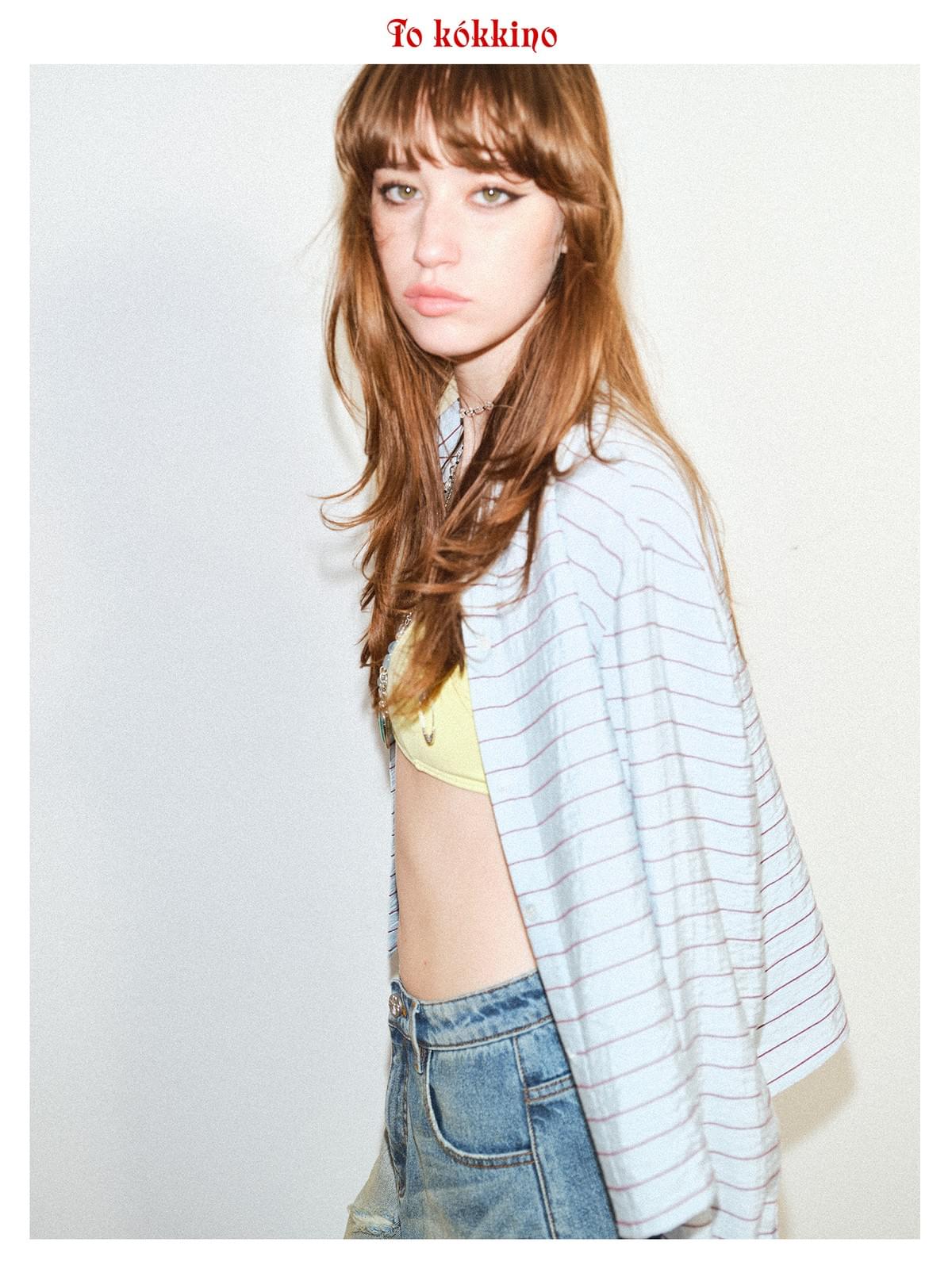 tokokkino「Distorted Tides」Striped Short Shirt * Imported Turkish Fabric