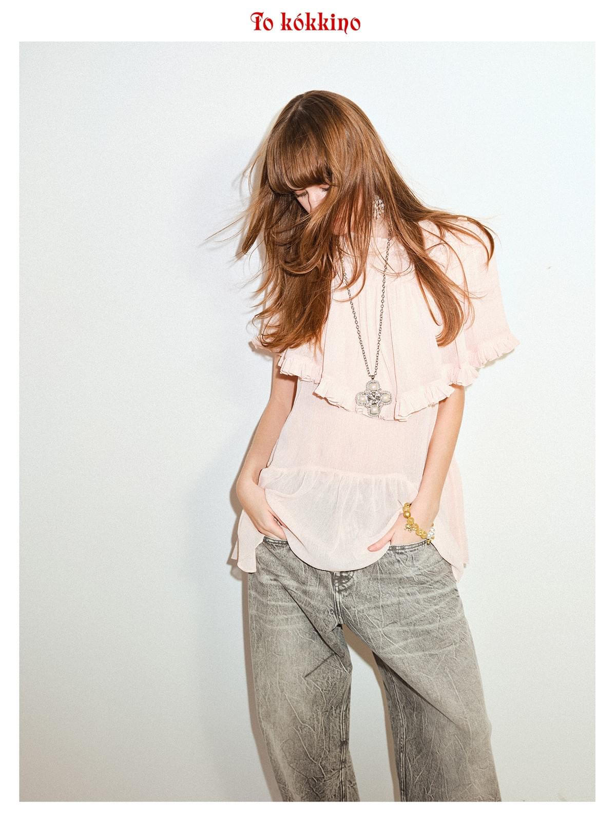 tokokkino「Afterglow」Silver Pink Pearl Bowtie Long Necklace