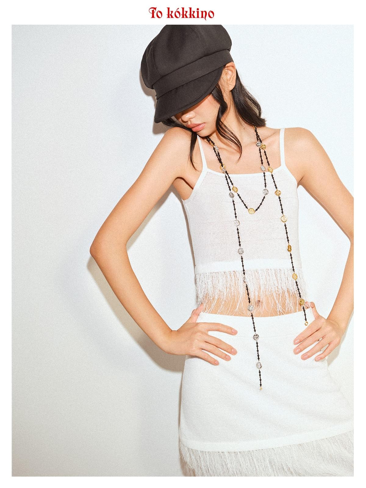 tokokkino 'Tide' Strap Fringe Short Skirt Linen Set
