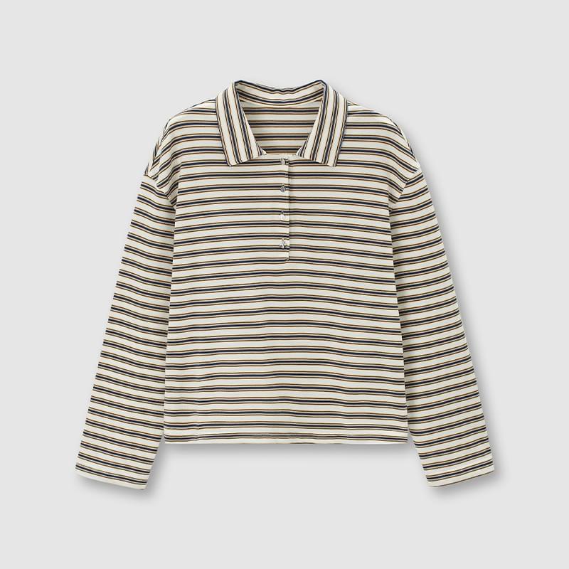 tokokkino「Quiet Stripes」Polo Collar Striped Top * Imported Japanese Fabric