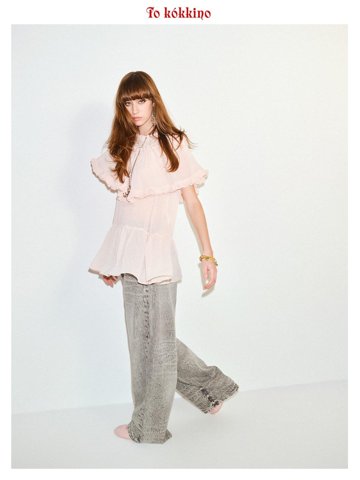 tokokkino「Powder Fog Fall Light」Ruffled Hem Top * Imported Japanese Fabric