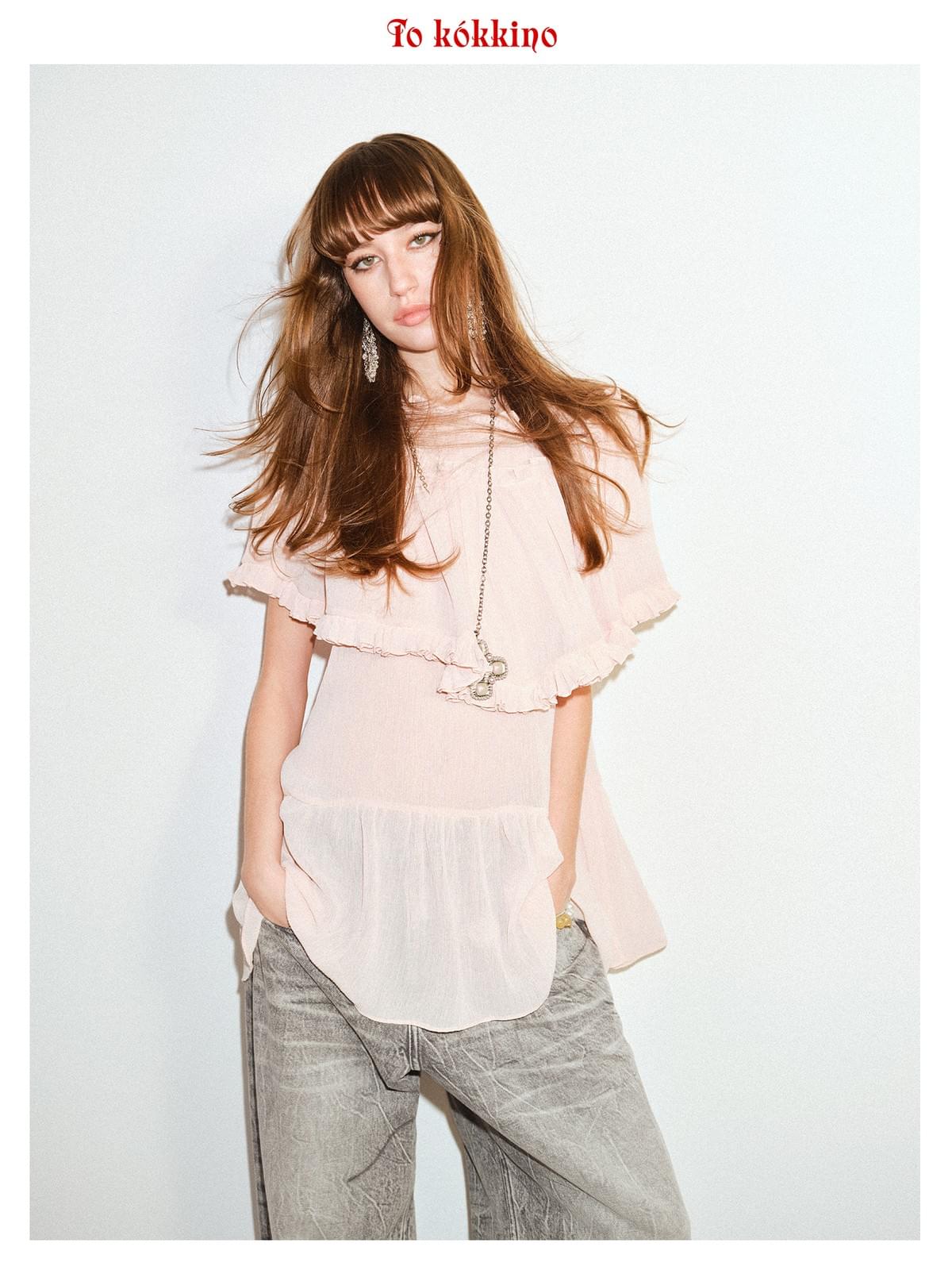 tokokkino「Afterglow」Silver Pink Pearl Bowtie Long Necklace