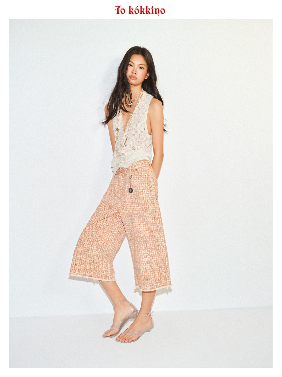 tokokkino「Out of Control」Orange Plaid Seven Eighths Pants