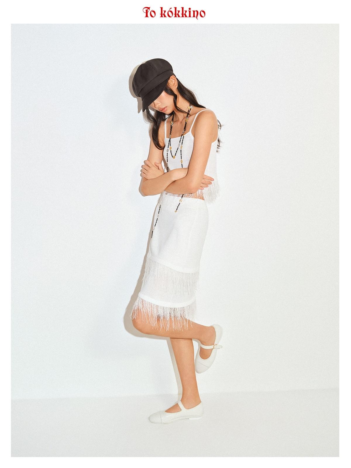 tokokkino 'Tide' Strap Fringe Short Skirt Linen Set