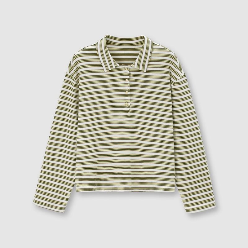 tokokkino「Quiet Stripes」Polo Collar Striped Top * Imported Japanese Fabric