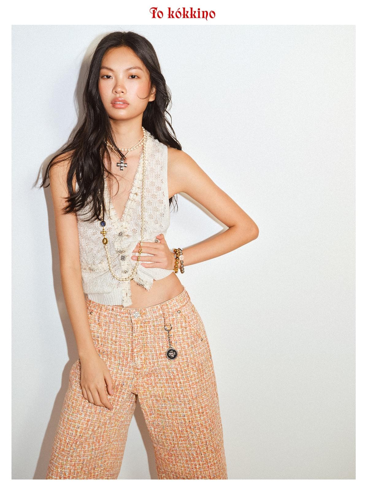 tokokkino「Out of Control」Orange Plaid Seven Eighths Pants