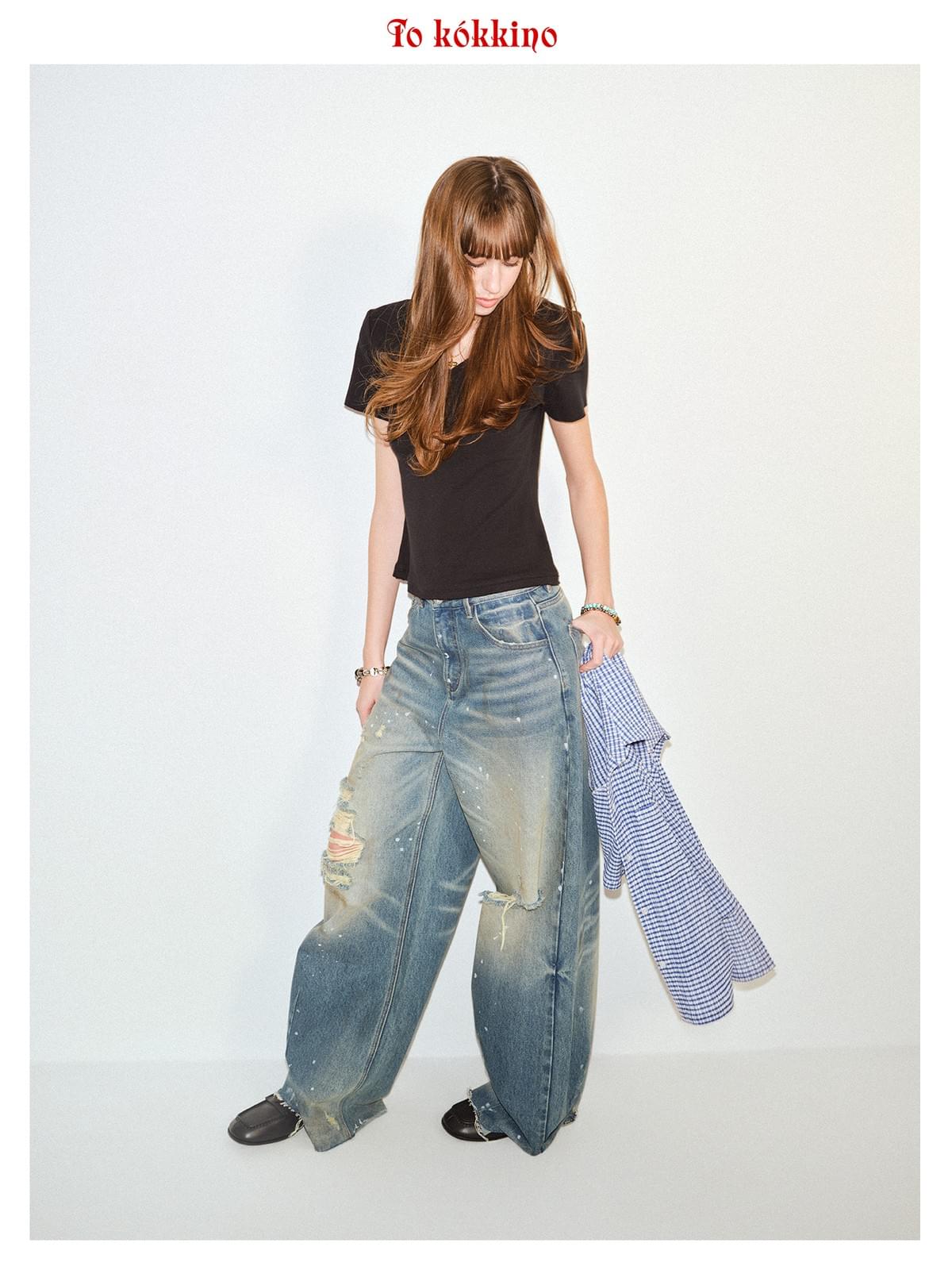 tokokkino「Crevice Shallow Tide」Ripped 028 Denim Pants