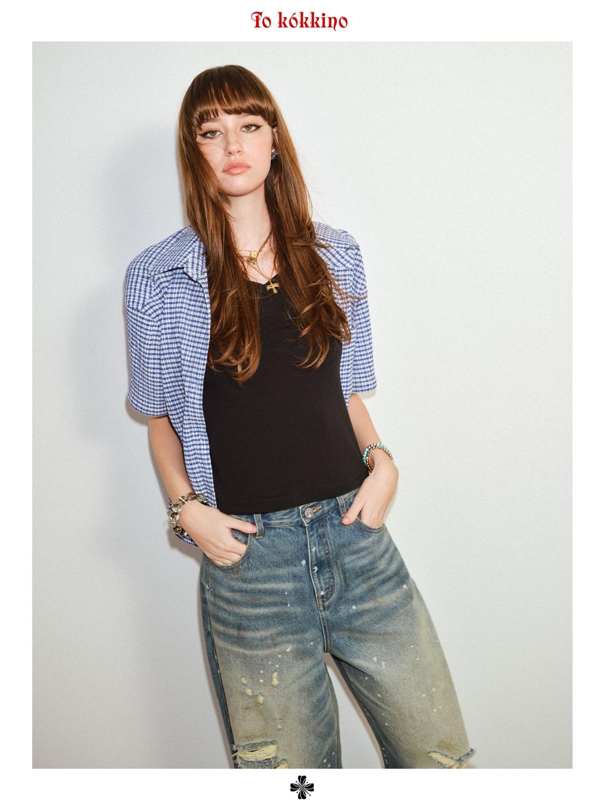tokokkino「Sketch of Soundtrack」Plaid Short Sleeve Shirt * Imported from Japan