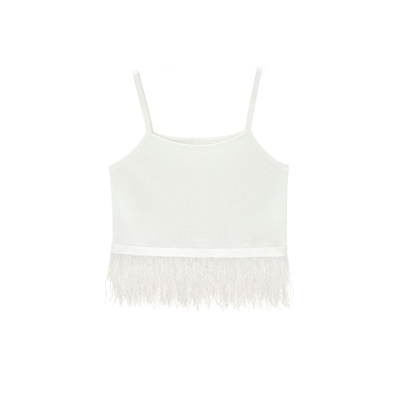 tokokkino 'Tide' Strap Fringe Short Skirt Linen Set