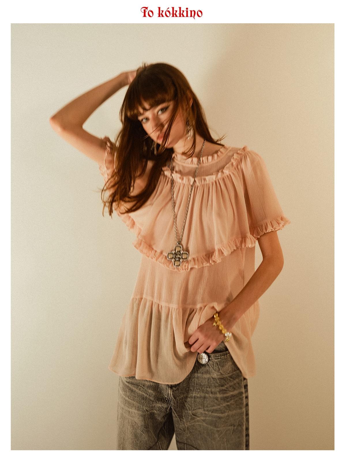 tokokkino「Afterglow」Silver Pink Pearl Bowtie Long Necklace