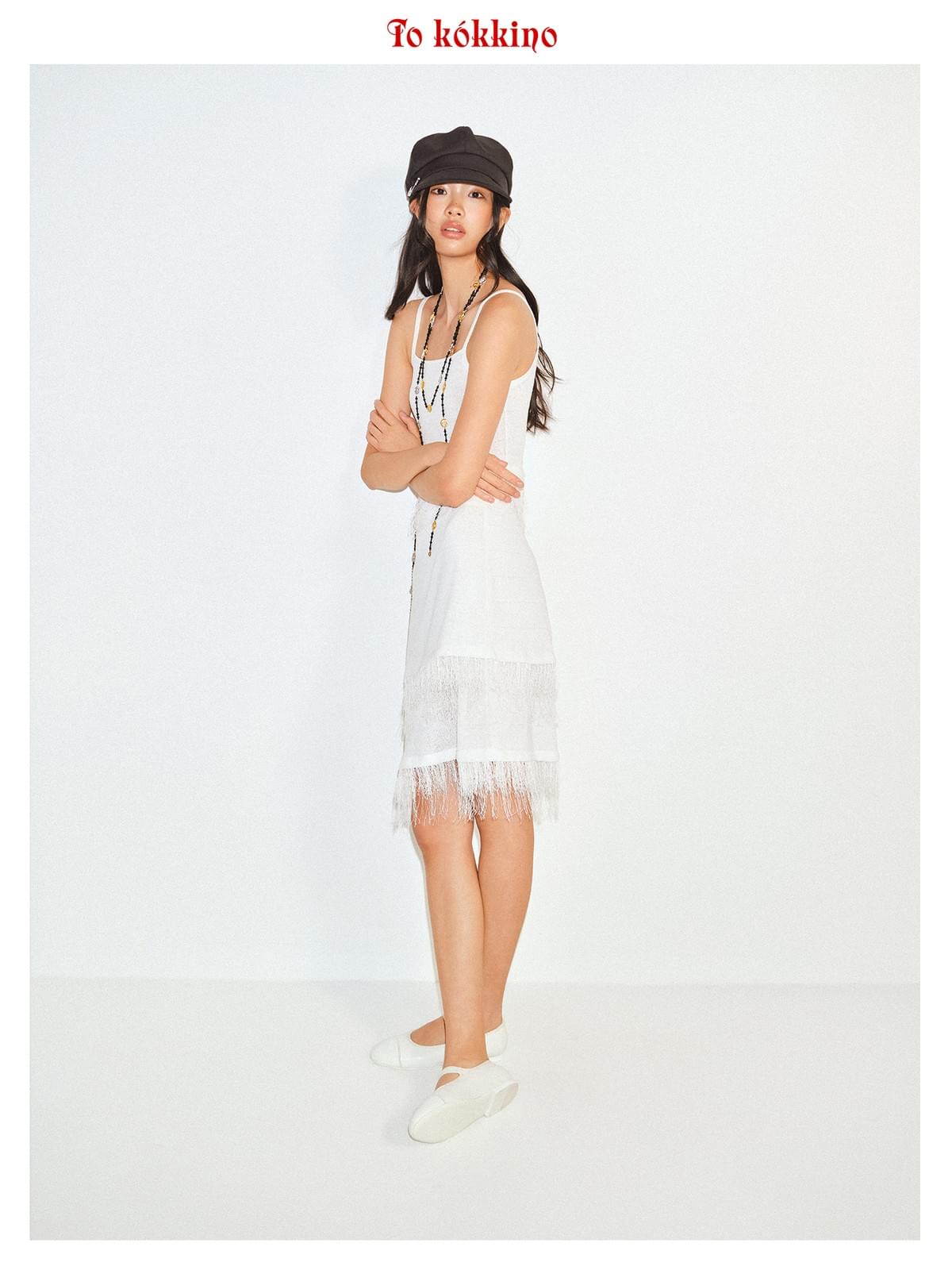 tokokkino 'Tide' Strap Fringe Short Skirt Linen Set
