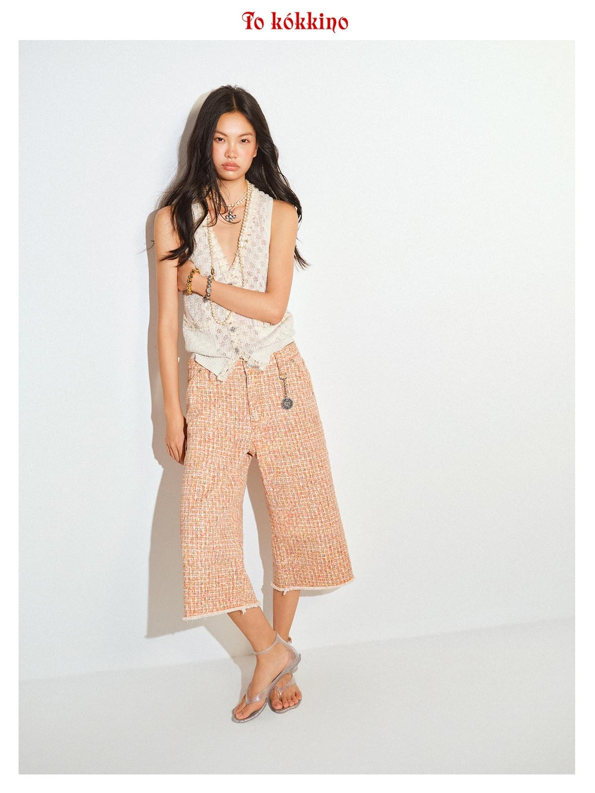 tokokkino「Out of Control」Orange Plaid Seven Eighths Pants