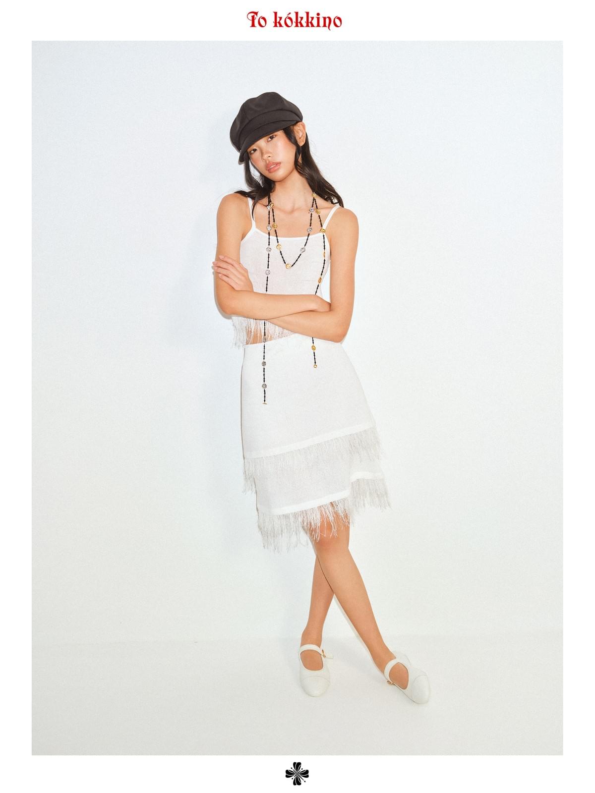tokokkino 'Tide' Strap Fringe Short Skirt Linen Set