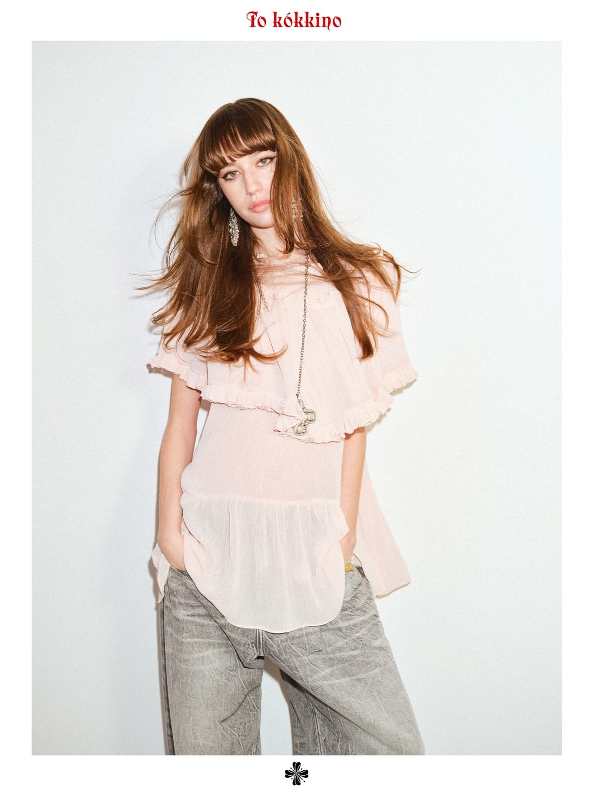 tokokkino「Powder Fog Fall Light」Ruffled Hem Top * Imported Japanese Fabric