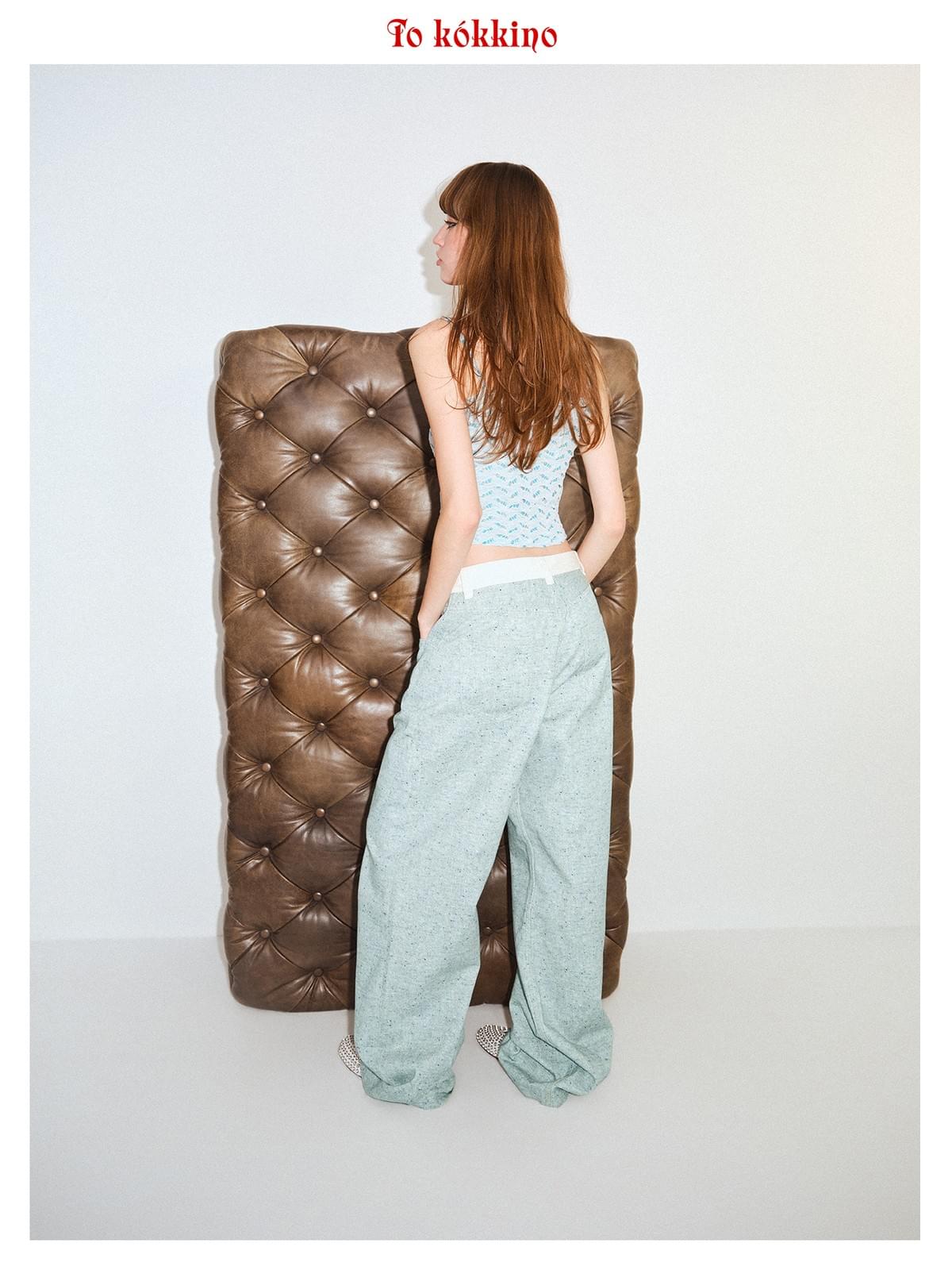 tokokkino「Shallow Shore White Line」Straight Leg Long Pants with Patchwork