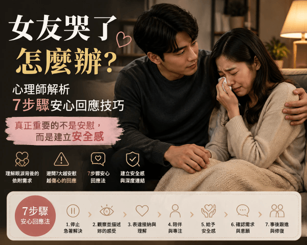 女友哭了怎麼辦?心理師解析7步驟安心回應技巧:真正重要的不是安慰,而是建立安全感|邀請戀愛學 女友哭了怎麼辦?心理師解析7步驟安心回應技巧:真正重要的不是安慰,而是建立安全感|邀請戀愛學
