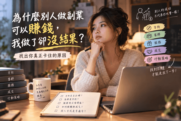為什麼別人做副業可以賺錢,我做了卻沒結果?找出你真正卡住的原因 為什麼別人做副業可以賺錢,我做了卻沒結果?找出你真正卡住的原因