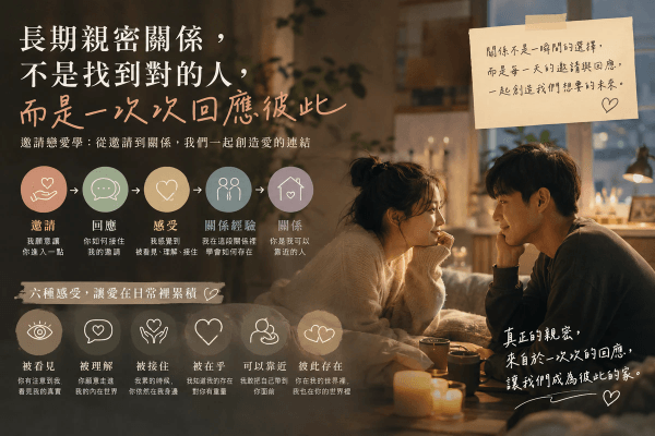 《邀請戀愛學》世界觀:親密關係不會自然而然出現,而是在彼此一次次的邀請與回應中,由兩個人共同創造出來 《邀請戀愛學》世界觀:親密關係不會自然而然出現,而是在彼此一次次的邀請與回應中,由兩個人共同創造出來