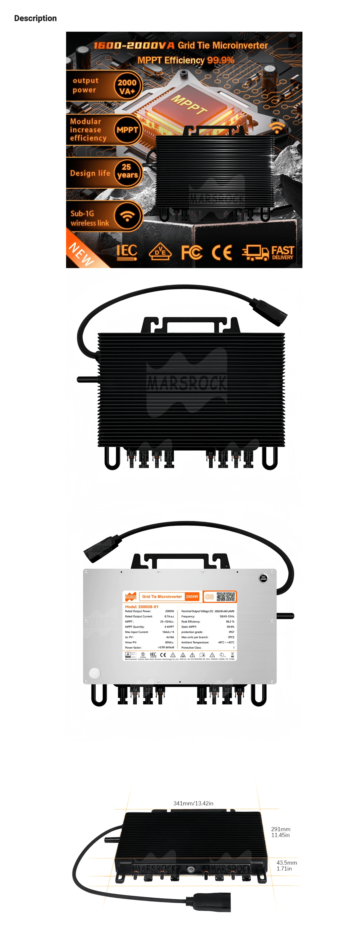 1600W 230V 4MPPTIP67 WiFi MicroinverterSuitable for Balcony System
