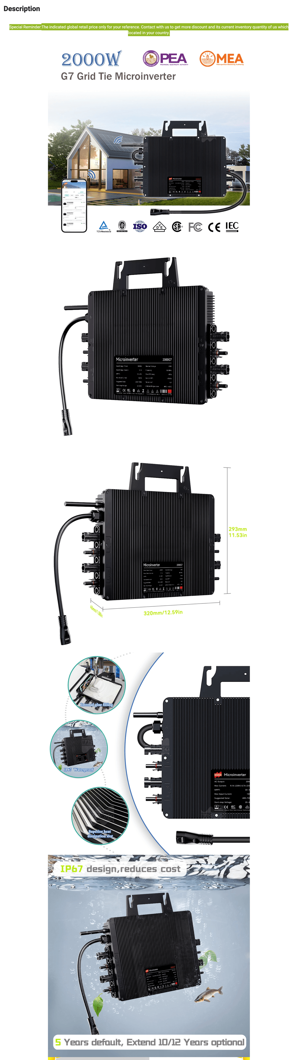 2000W 230V 4MPPTIP67 WiFi MicroinverterSuitable for Balcony System