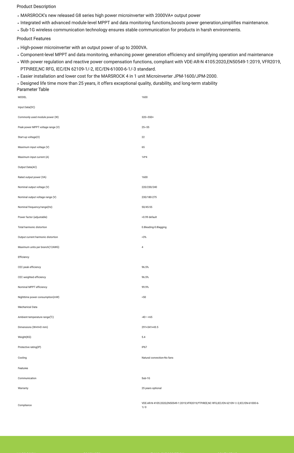 1600W 230V 4MPPTIP67 WiFi MicroinverterSuitable for Balcony System