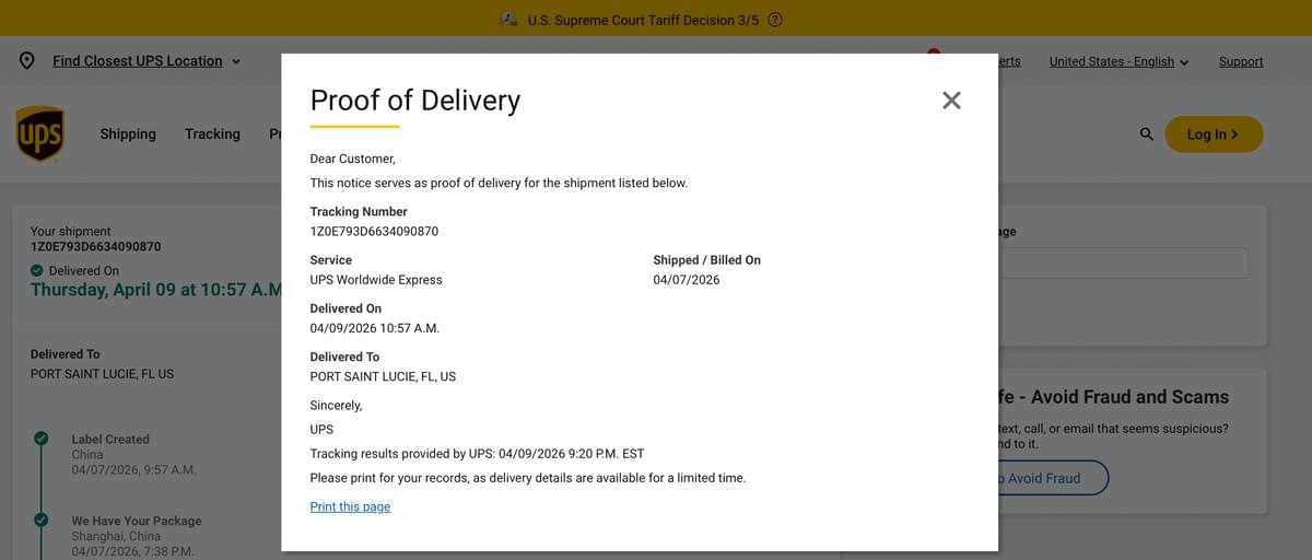 UPS tracking history showing urgent replacement support for a Florida concrete polishing job UPS tracking history showing urgent replacement support for a Florida concrete polishing job